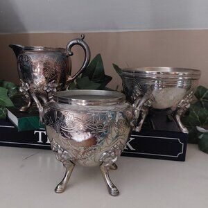 Creamer, Sugar Bowl and Bowl with Hoof Feet!
